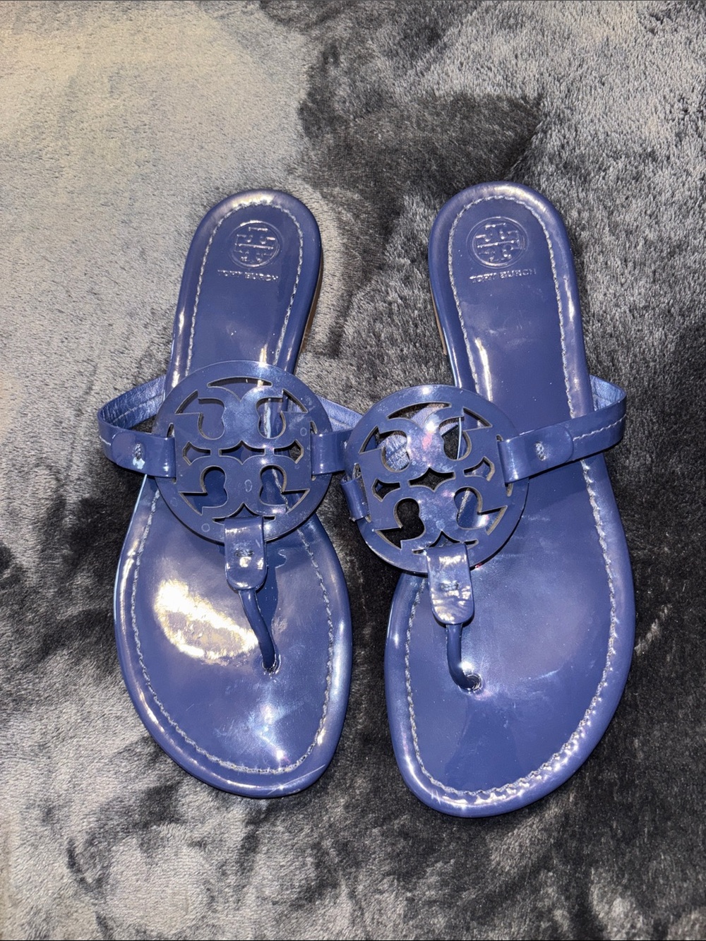 Tory Burch Patent Leather Miller Sandals in Royal Blue - Picture 2 of 7